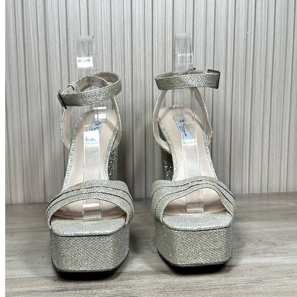 Nina Sand Glitter Shine Block-heel With Platform Stiletto Sandal Size 10M - Picture 4 of 15
